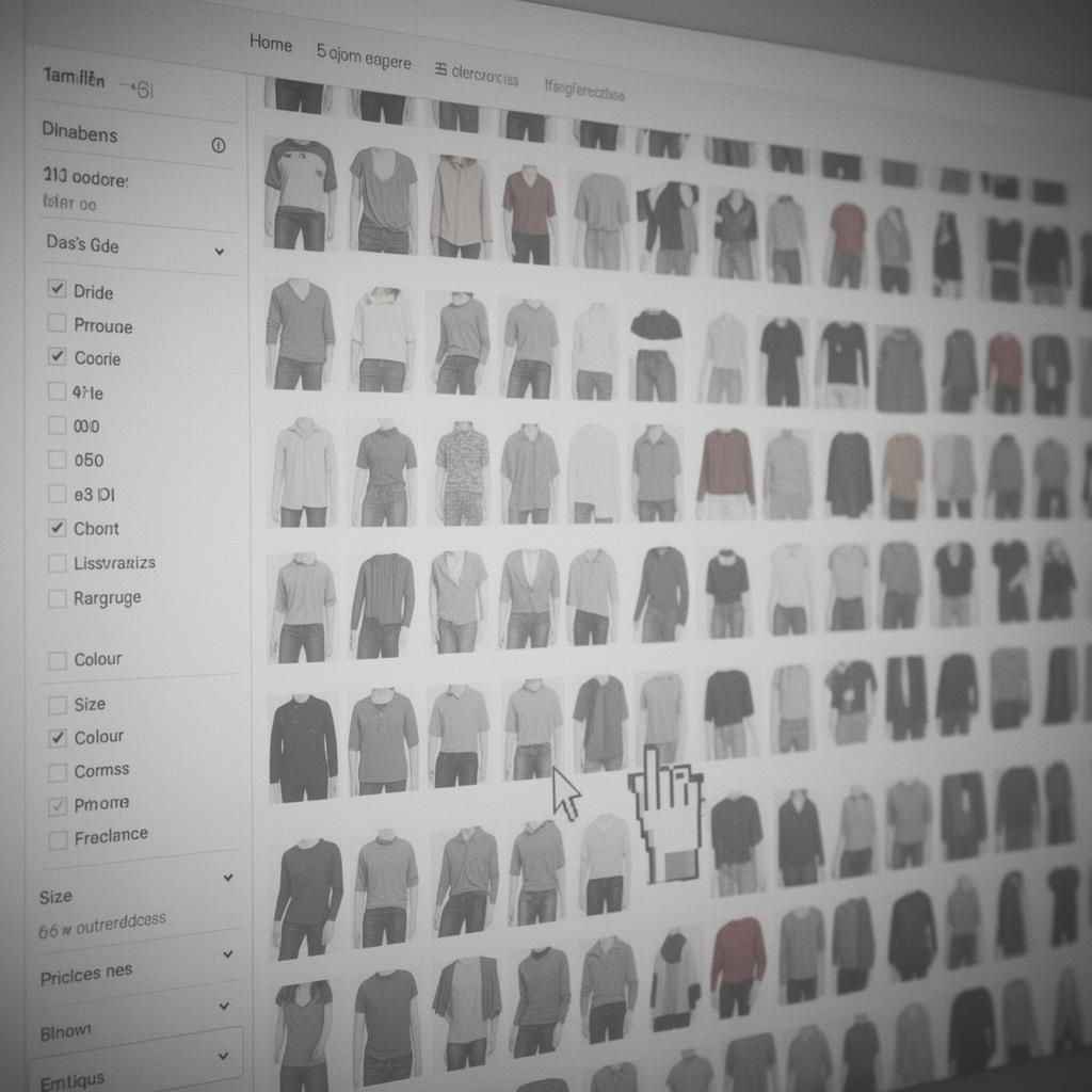 A dense desktop product grid with a long filter sidebar — the status-quo shopping experience