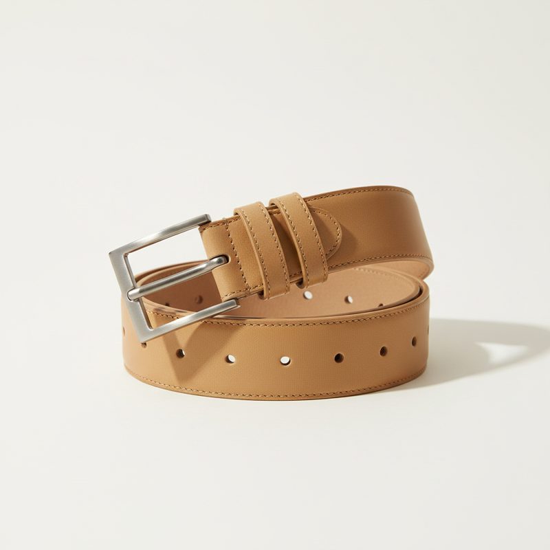 Beige Leather Reversible Belt