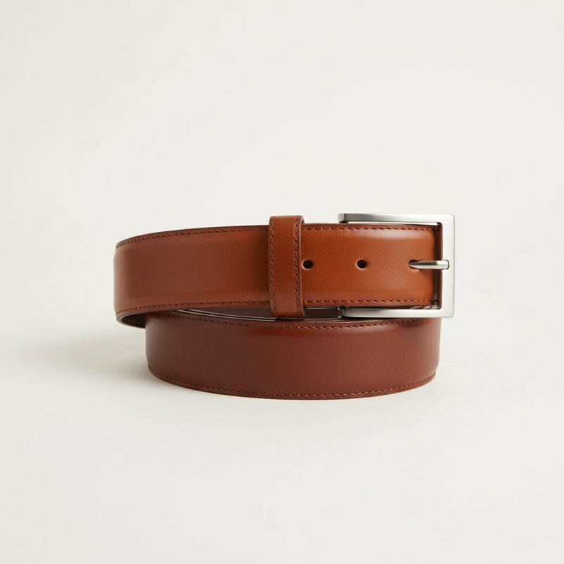 Cognac Classic Grained Leather Belt