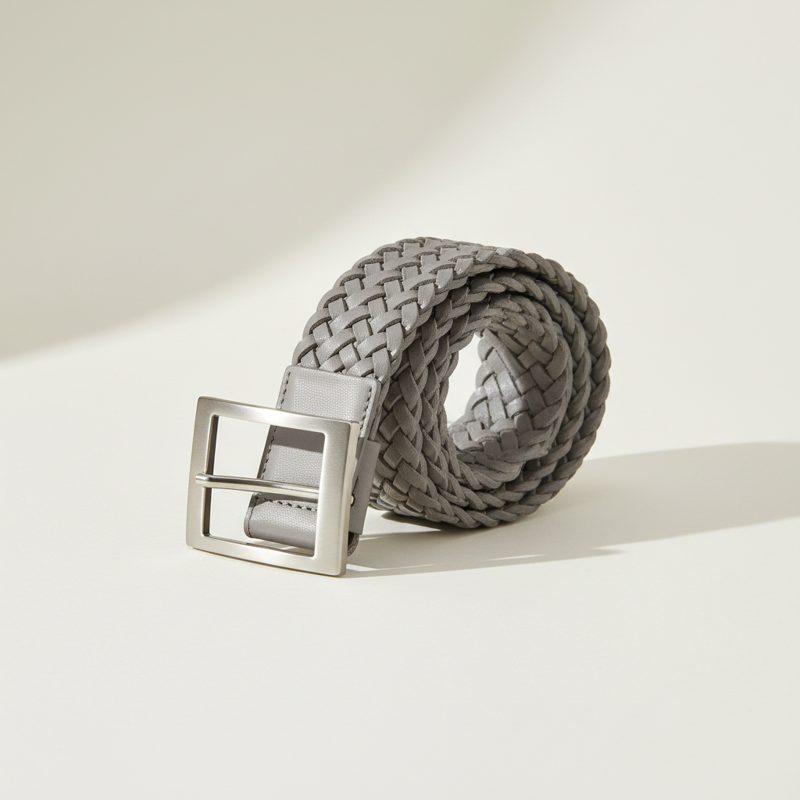 Grey Braided Leather Square Buckle Belt
