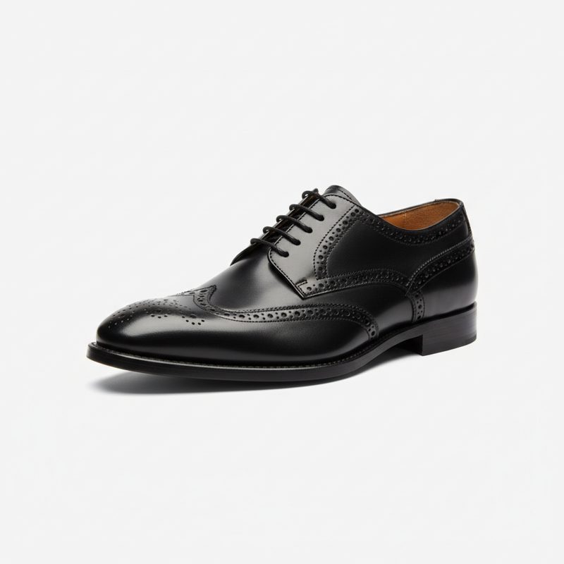 Black Wingtip Brogue Leather Oxfords