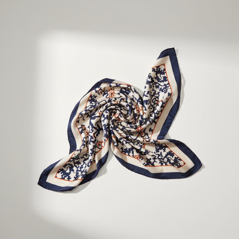 Ivory Printed Silk Square Scarf