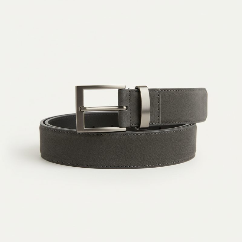 Charcoal Textured Leather Pin Buckle Belt