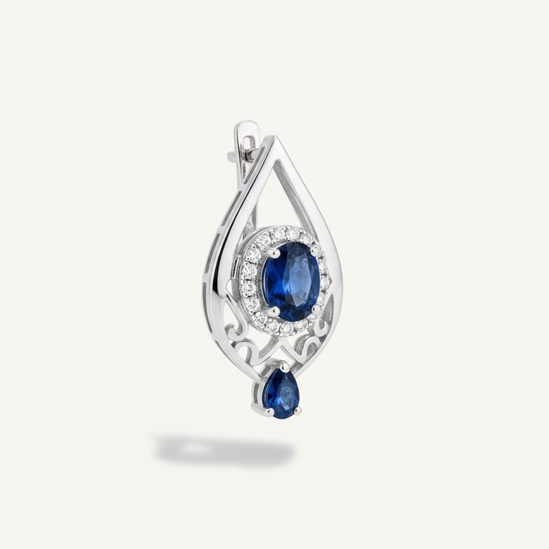 Sapphire Oval Stone Drop Earrings