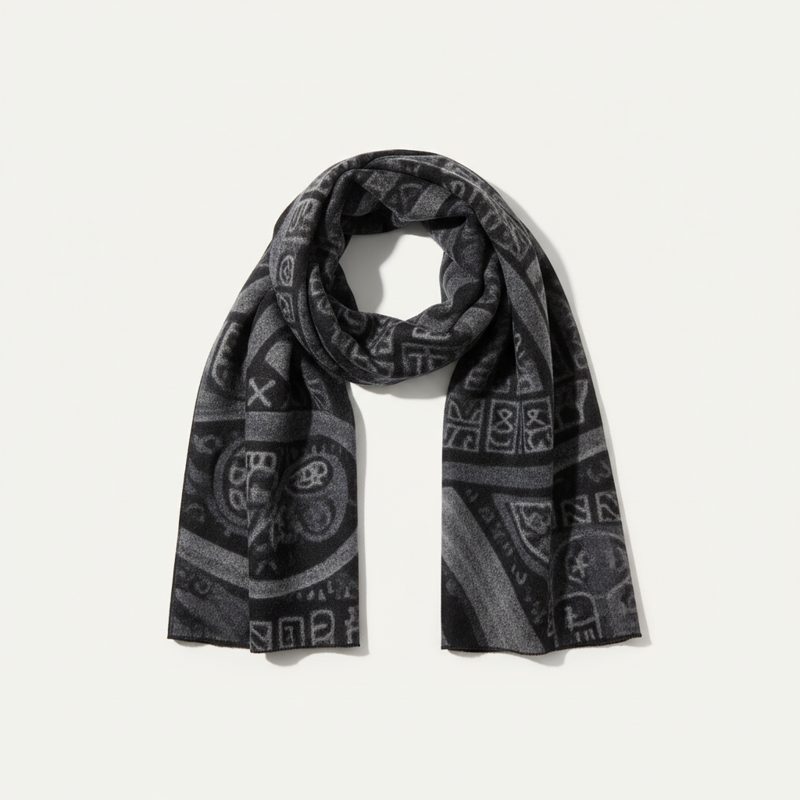 Charcoal Graphic Print Wool Blend Scarf