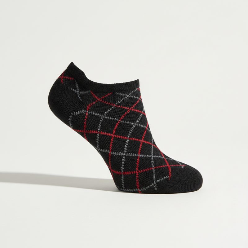 Black Argyle Knit No-Show Socks