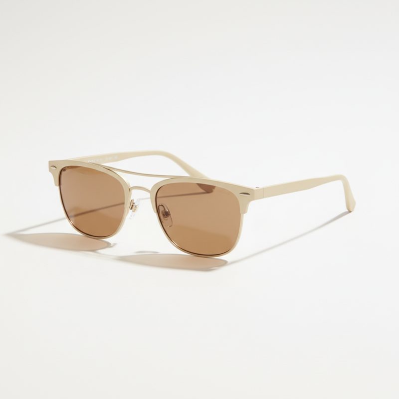 Beige Clubmaster Style Metal Bridge Sunglasses