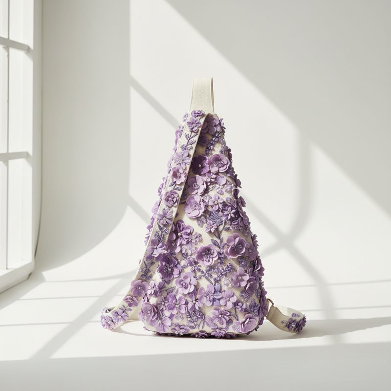 Lavender Floral Embellished Sling Bag