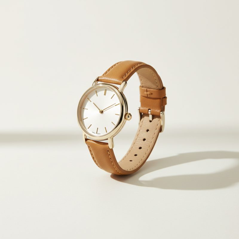 Camel Gold Tone Analog Leather Watch