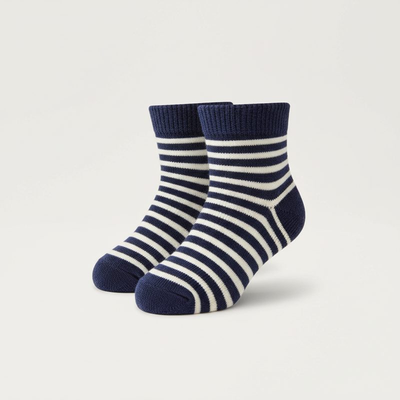 Navy Striped Cotton Knit Socks