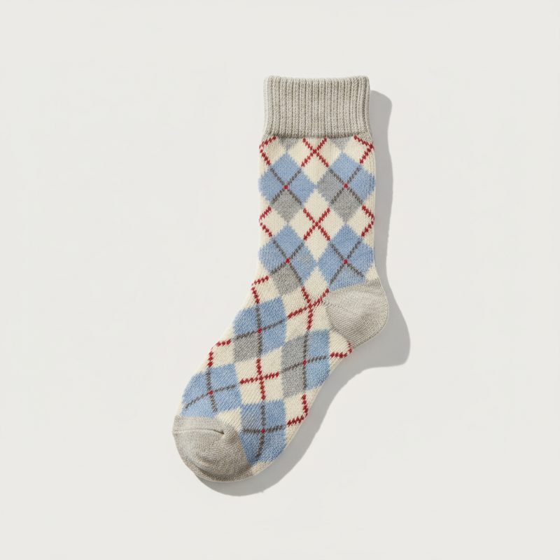 Cream Argyle Knit Crew Socks