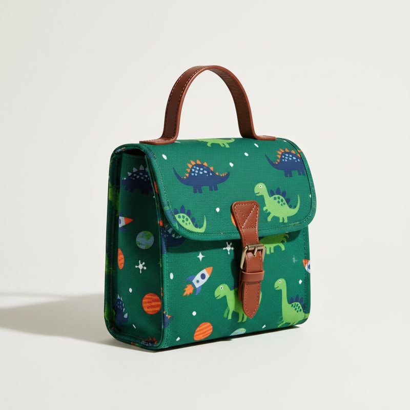 Teal Canvas Dinosaur Print Lunch Bag