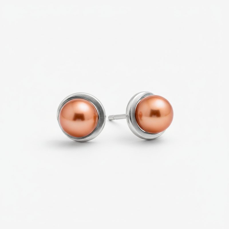 Coral Faux Pearl Stud Earrings