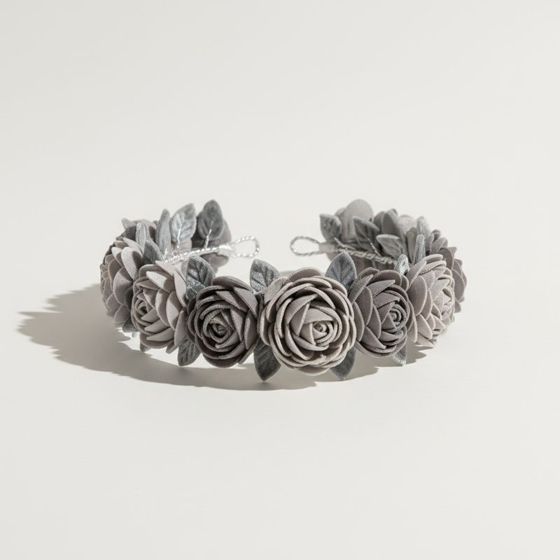 Grey Floral Velvet Rose Headband