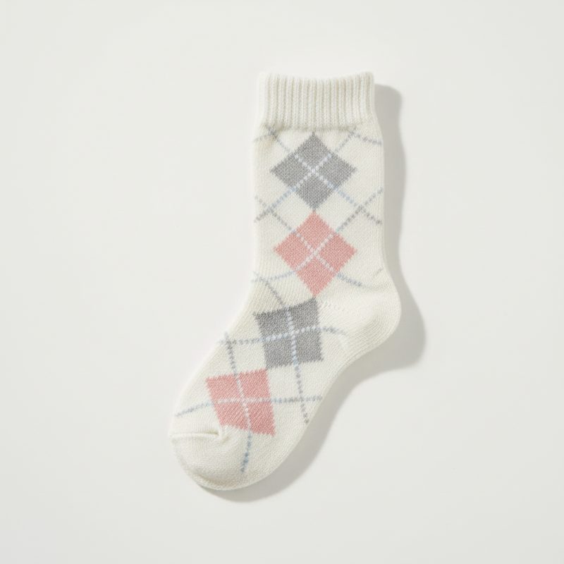Off-White Argyle Pattern Knit Crew Socks