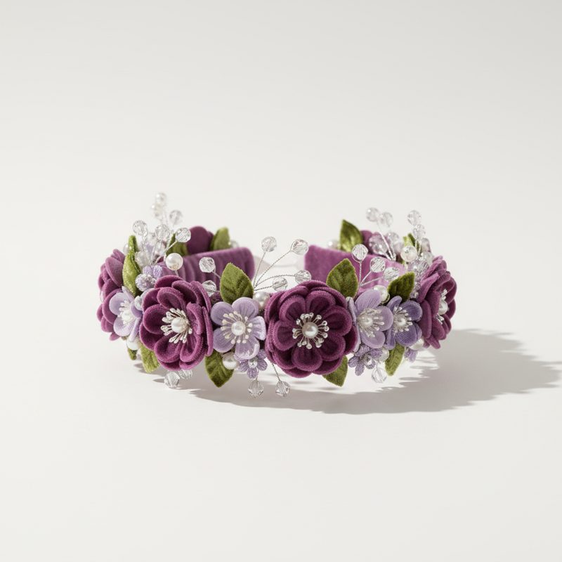 Plum Floral Embellished Velvet Headband
