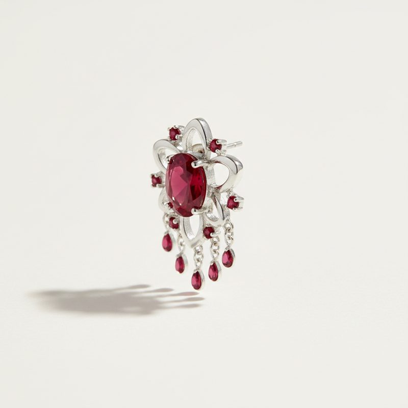 Ruby Floral Drop Gemstone Stud Earrings