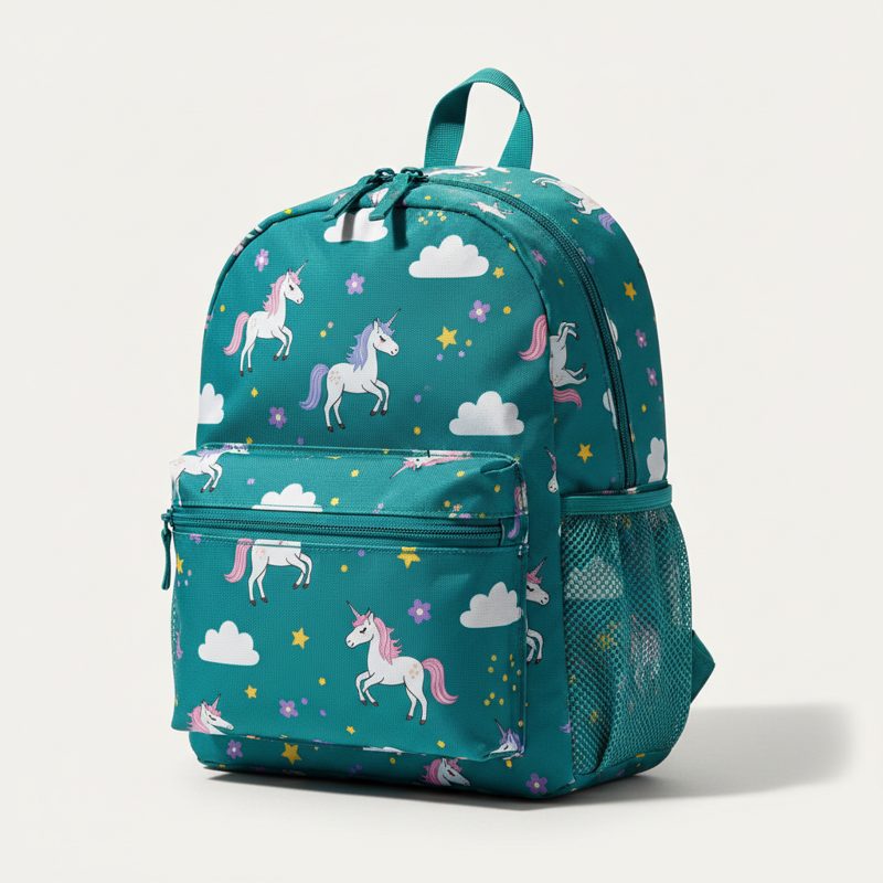 Teal Unicorn Print Canvas Backpack