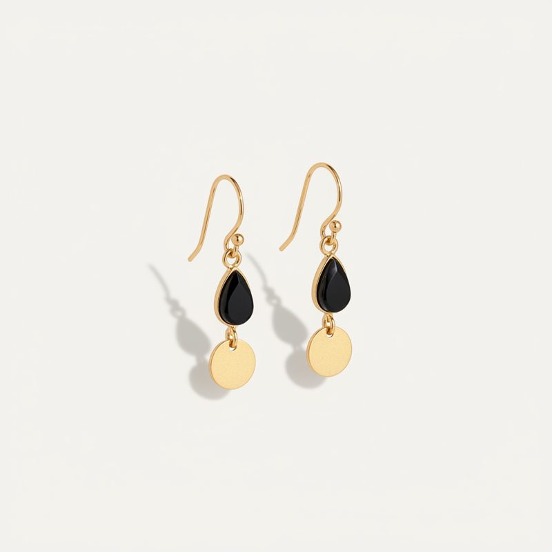 Black Teardrop Disc Dangle Earrings