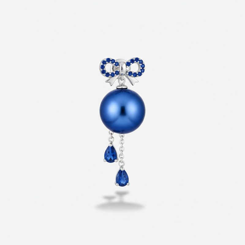 Sapphire Pearl and Crystal Bow Earrings