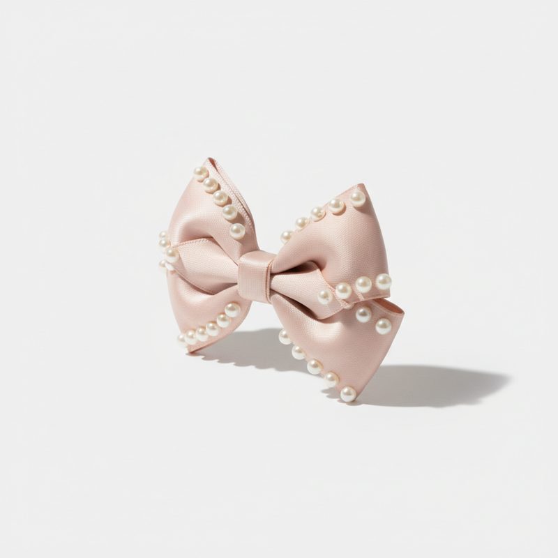 Blush Pearl Trimmed Satin Bow