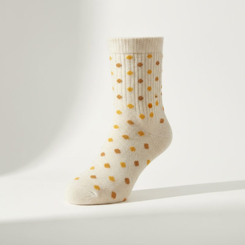 Cream Dotted Ribbed Knit Socks