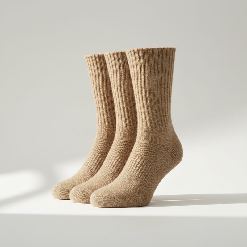 Camel Ribbed Cotton Blend Crew Socks