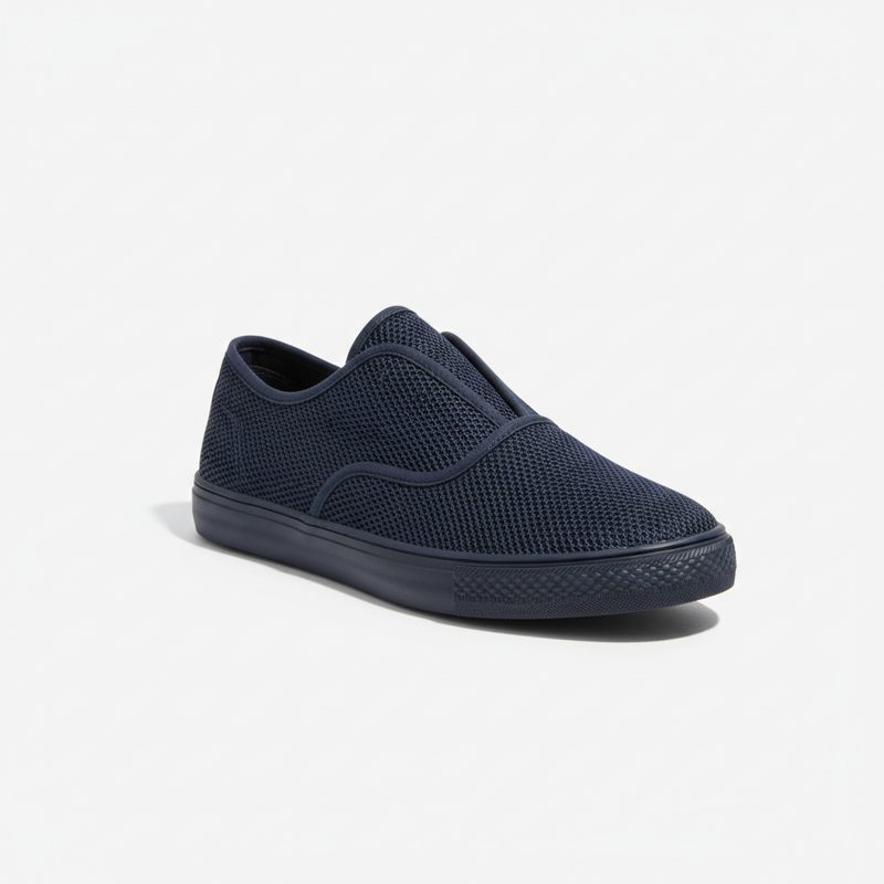 Navy Textured Mesh Slip-on Sneakers