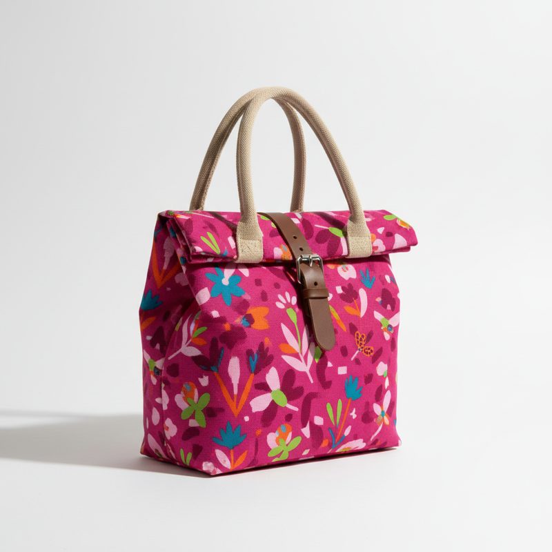 Fuchsia Floral Canvas Lunch Tote