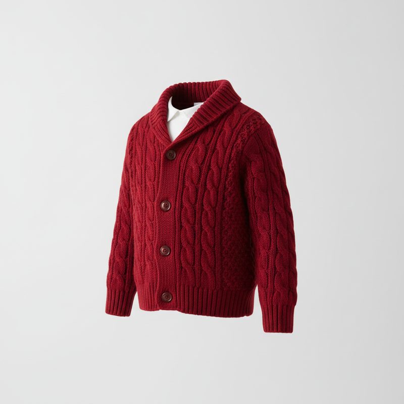Burgundy Cable Knit Shawl Cardigan