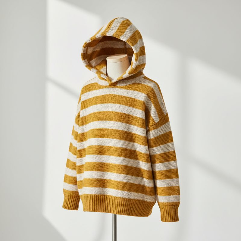 Mustard Striped Knit Hooded Sweater