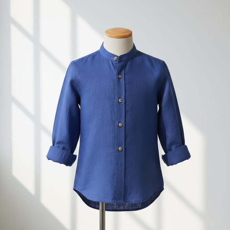 Cobalt Linen Mandarin Collar Shirt