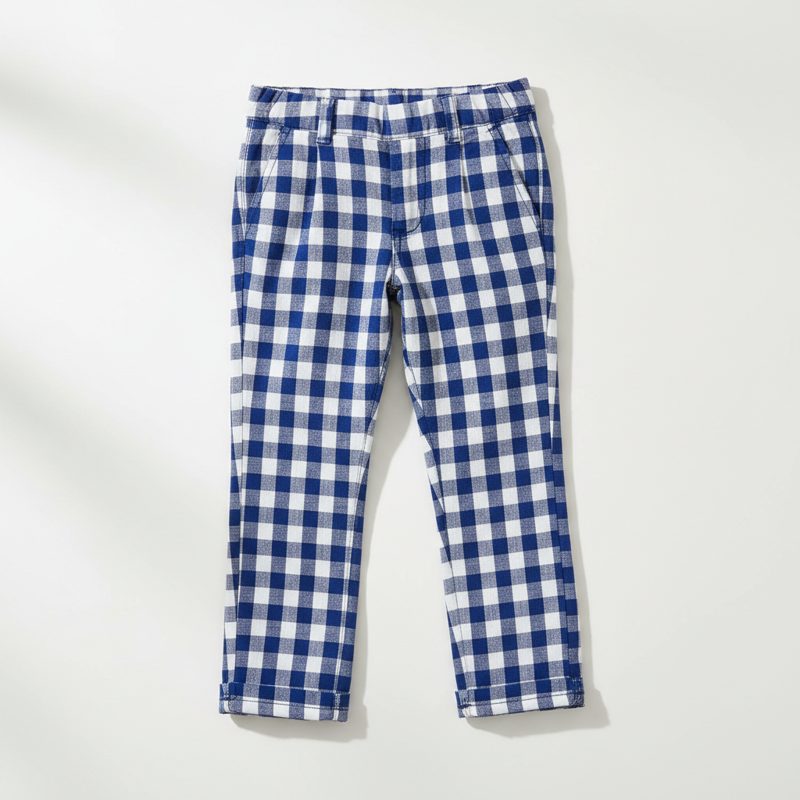 Cobalt Gingham Cotton Check Trousers