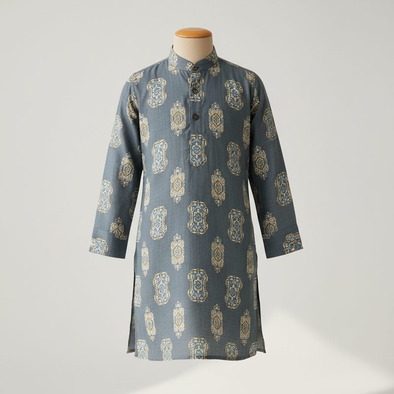 Slate Block Printed Cotton Kurta