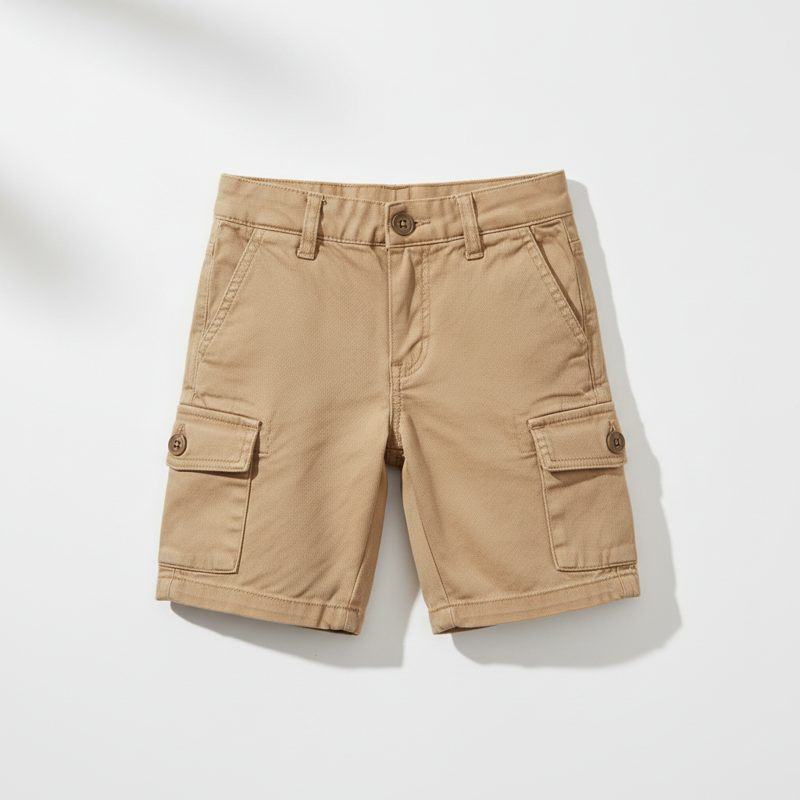 Camel Cotton Twill Cargo Shorts