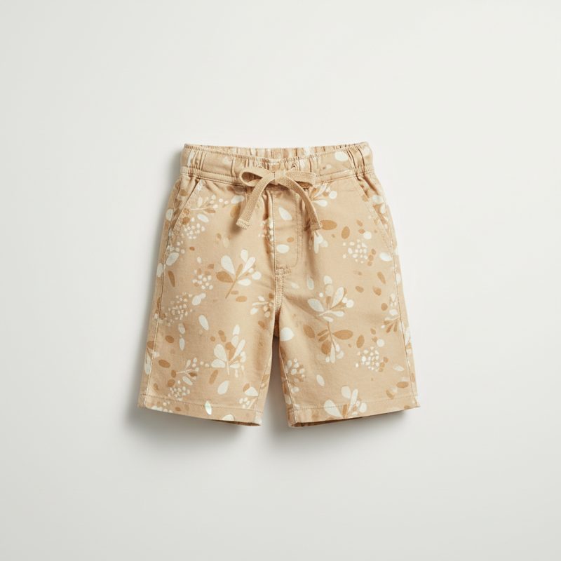 Tan Floral Print Drawstring Shorts
