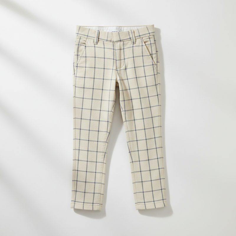 Beige Checked Slim Fit Trousers