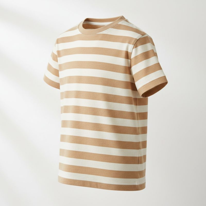 Camel Horizontal Striped Cotton T-shirt