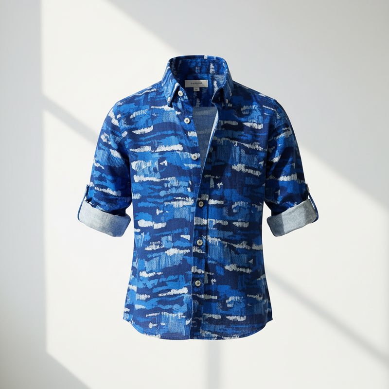 Cobalt Abstract Print Linen Shirt