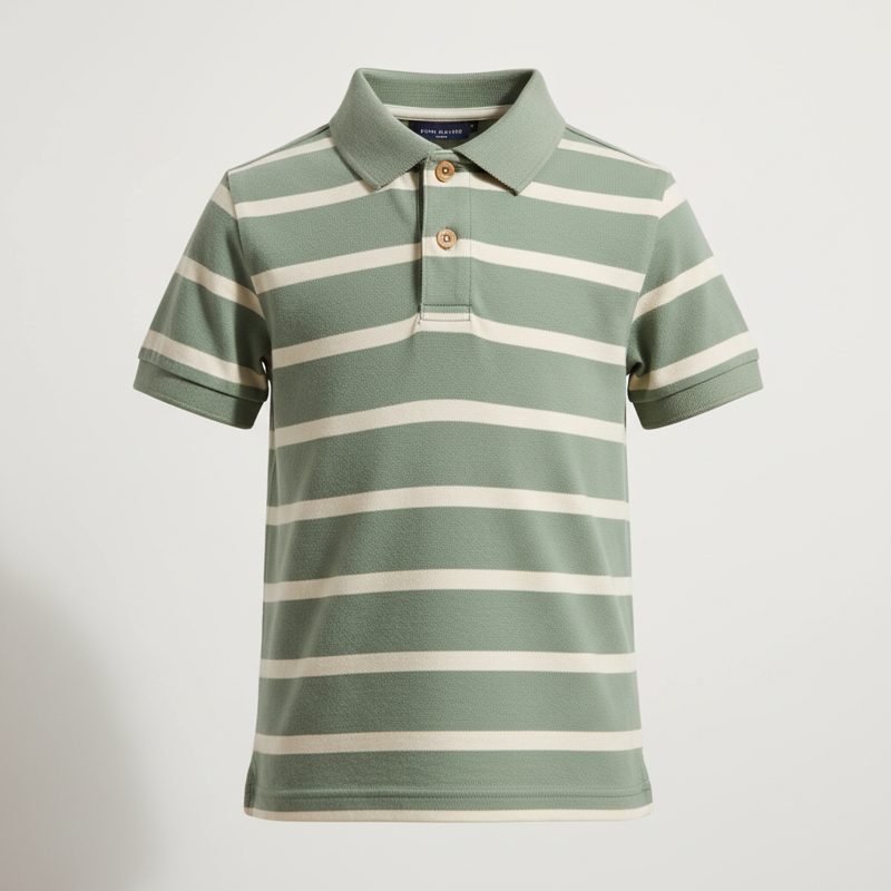 Sage Striped Pique Polo Shirt