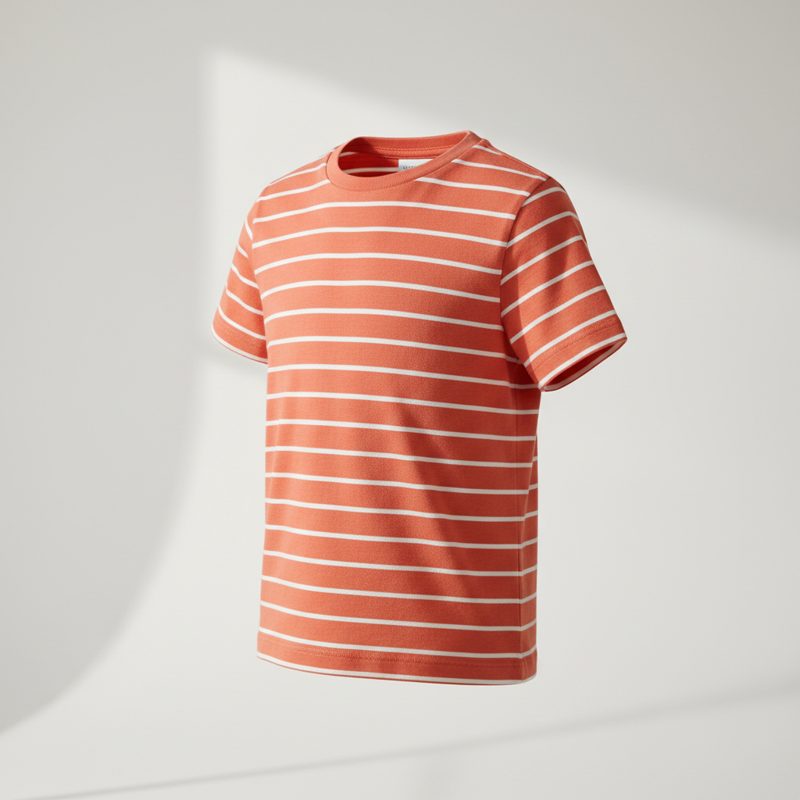 Coral Striped Jersey Crew Neck T-shirt