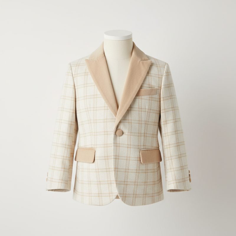 Cream Checked Wool Tailored Blazer