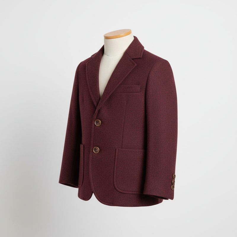 Burgundy Textured Wool Blend Blazer