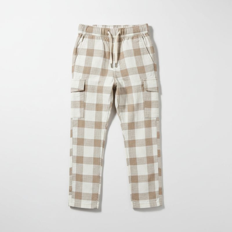 Sand Gingham Cargo Drawstring Trousers