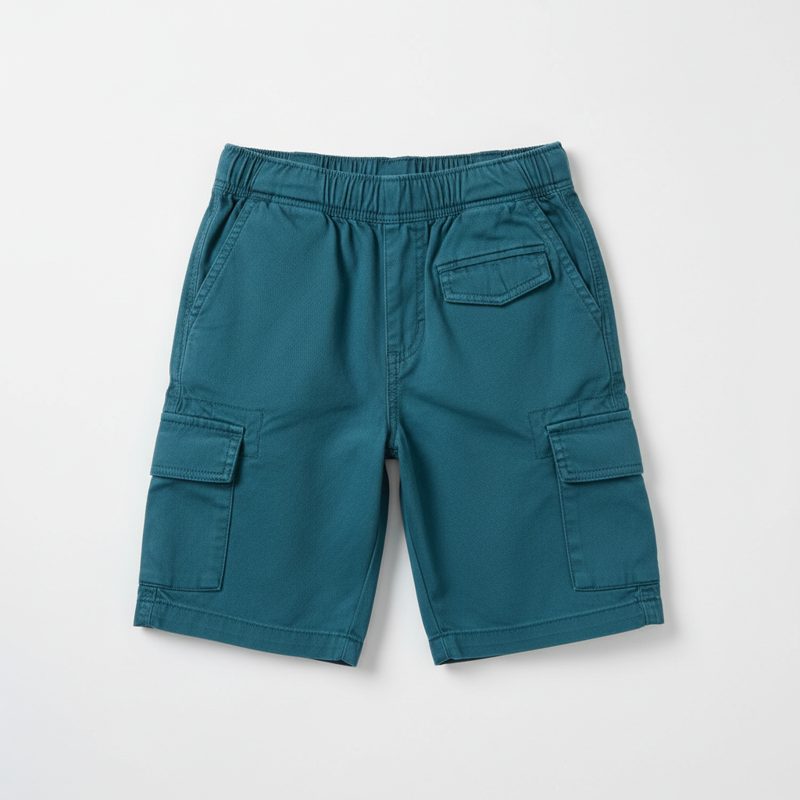Teal Cotton Twill Cargo Shorts