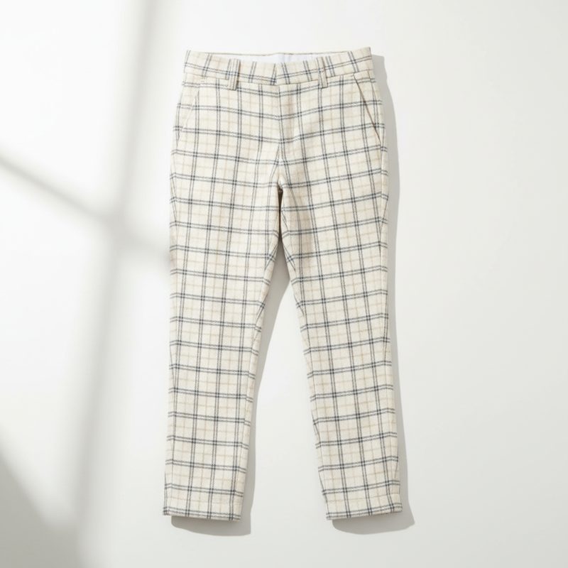 Cream Slim Fit Checked Trousers