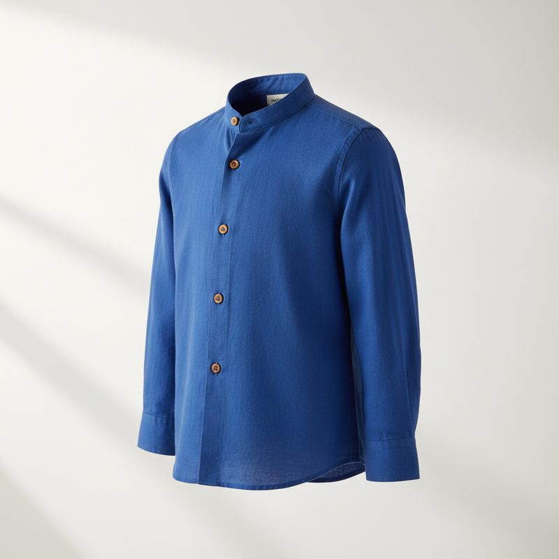 Cobalt Mandarin Collar Linen Shirt