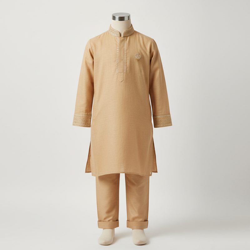 Beige Embroidered Silk Kurta Set