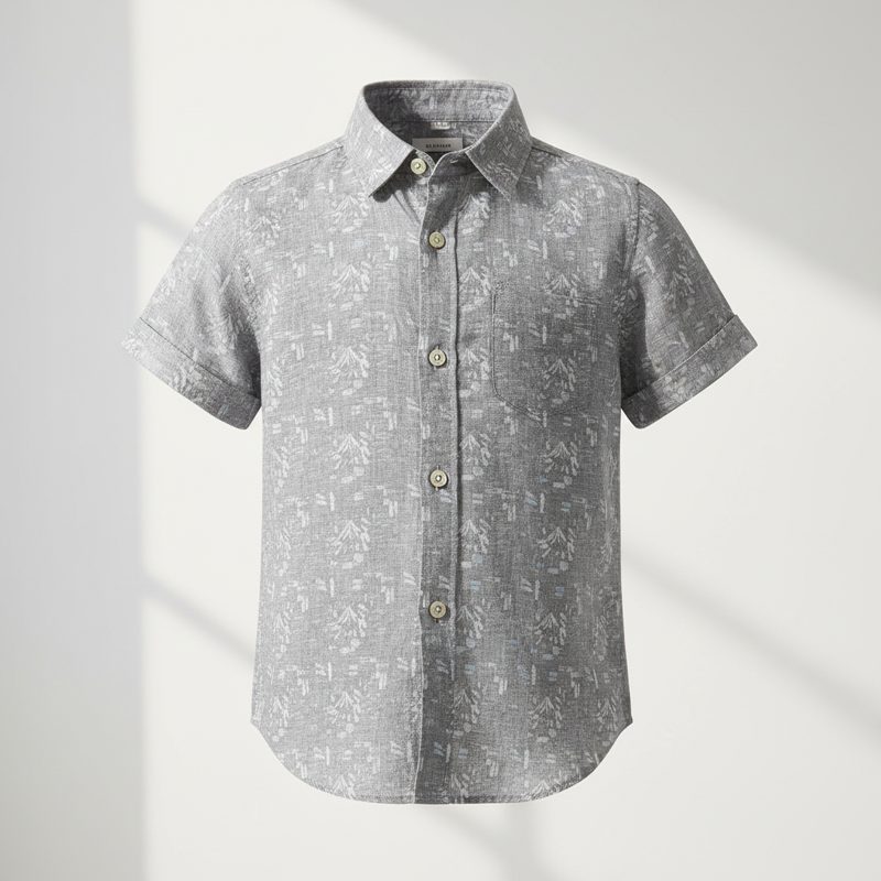 Slate Linen Printed Short Sleeve Shirt