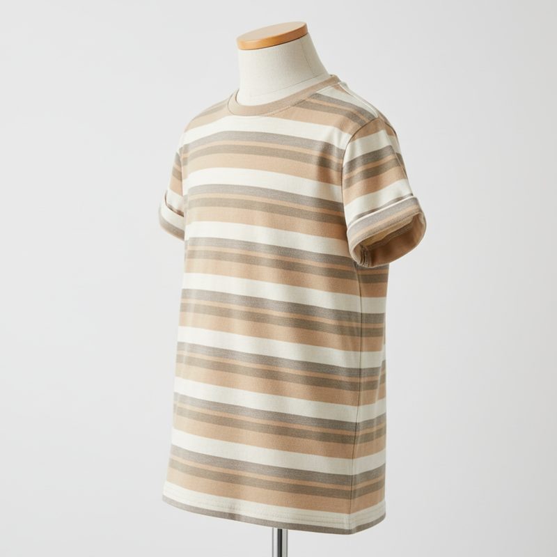 Beige Horizontal Striped Jersey T-Shirt